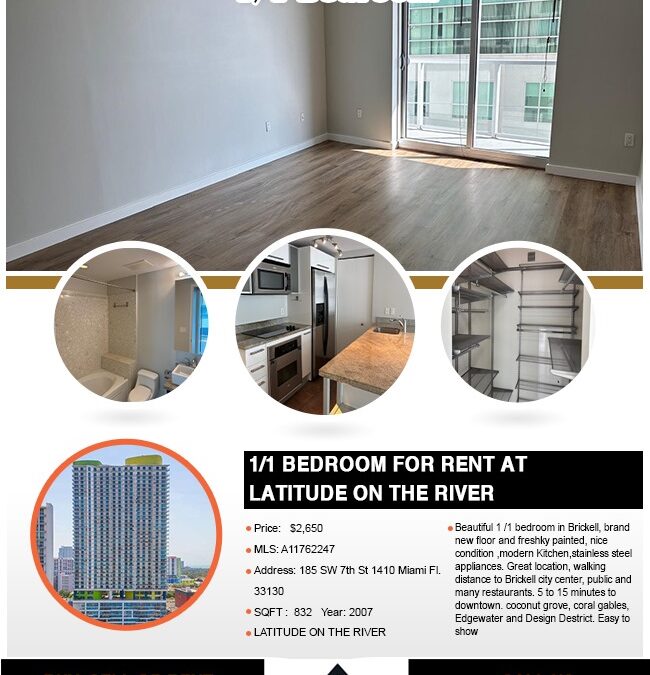 Beautiful 1-Bedroom Condo in Brickell – $2,650/Month